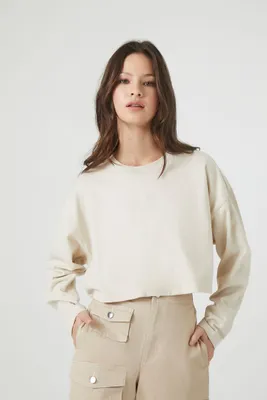 Women's Boxy Long-Sleeve Crop Top in Birch Medium