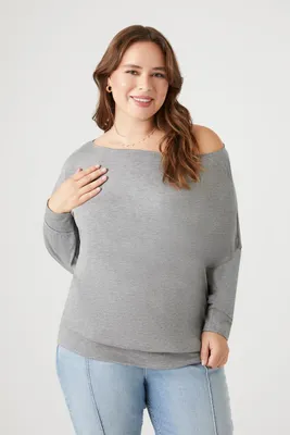 Women's Off-the-Shoulder Sweater in Grey, 0X