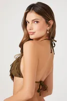 Women's Fringe Triangle String Bikini Top in Olive Small