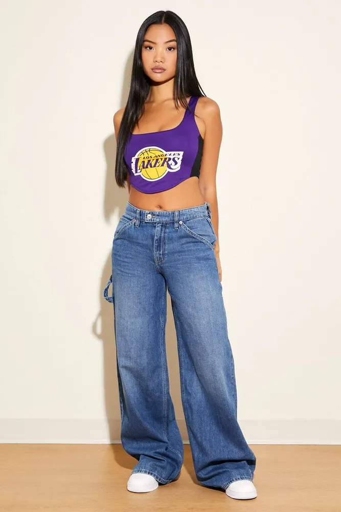 Women's Reworked Los Angeles Lakers Crop Top in Black/Purple Medium