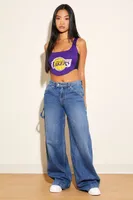 Women's Reworked Los Angeles Lakers Crop Top in Black/Purple, XS