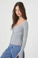 Women's Seamless Ribbed Knit Top in Dark Grey Small