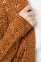 Women's Pointelle Knit Cardigan Sweater in Brown Medium