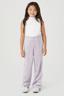 Girls Velvet Side-Striped Joggers (Kids) in Lilac/White, 9/10