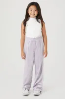 Girls Velvet Side-Striped Joggers (Kids) in Lilac/White, 11/12