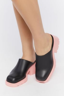 Women's Faux Leather Colorblock Lug-Sole Clogs in Black/Pink, 8
