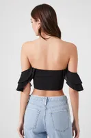 Women's Off-the-Shoulder Bustier Crop Top in Black, XL