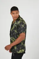 Men Dragon Print Short-Sleeve Shirt in Black/Yellow Medium