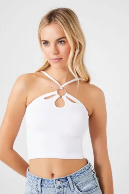 Women's Seamless Cutout Cropped Cami in White, M/L