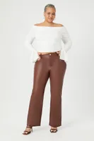 Women's Faux Leather Straight Pants in Brown, 2X