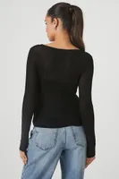 Women's Fitted Ribbed Knit Sweater Top in Black Medium