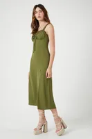 Women's Ruffle-Trim Sweetheart Midi Dress in Olive Medium