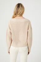 Women's V-Neck Cropped Sweater in Cream Large