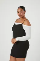 Women's Off-the-Shoulder Combo Dress in Black/White, 3X