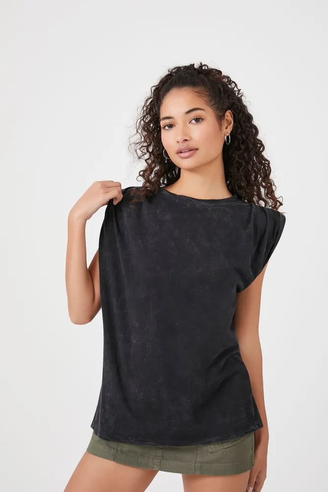 Women's Pintucked Mineral Wash T-Shirt in Charcoal Medium