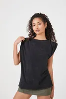 Women's Pintucked Mineral Wash T-Shirt in Charcoal Small