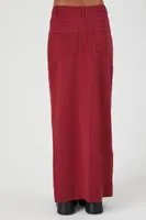 Women's Twill Split-Hem Maxi Skirt in Burgundy, XS