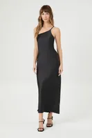 Women's Satin One-Shoulder Maxi Dress in Black Large