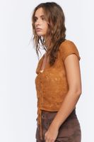 Women's Sheer Netted Tie-Front Top in Maple Large