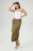 Women's Cargo Drawstring Midi Skirt in Olive Small