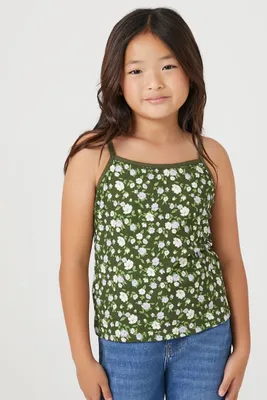 Girls Floral Print Cami (Kids) Olive,