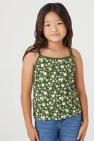 Girls Floral Print Cami (Kids) in Olive, 13/14