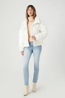 Women's Faux Shearling Puffer Jacket in White Small