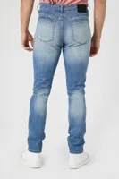 Men Distressed Stone Wash Skinny Jeans Medium Denim,