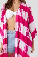 Women's Tie-Dye Striped Kimono Pink/White