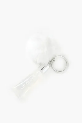 Pom Pom Lip Gloss Key Chain in White