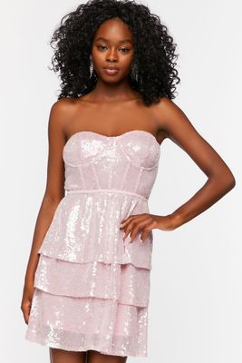 Women's Sequin Sweetheart Mini Dress in Pink/Pink Large