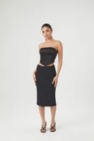 Women's Cropped Satin Tube Top in Black Large