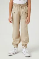 Girls Twill Paperbag Joggers (Kids) Tan,