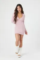 Women's Plunging Bodycon Mini Dress in Pale Mauve Large