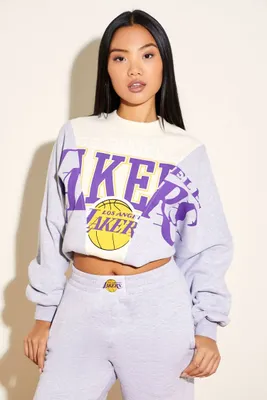 Women's Cropped Los Angeles Lakers Pullover in Heather Grey Small