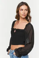 Women's Smocked Ruffle-Trim Crop Top Black