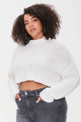 Women's Open-Knit Sweater in Cream, 1X