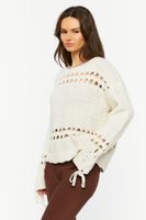 Women's Pointelle Lace-Up Cutout Sweater in Cream Small