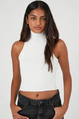Women's Cropped Turtleneck Tank Top in White Small
