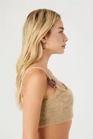 Women's Sweater-Knit Flower Cropped Cami in Winter Wheat Medium