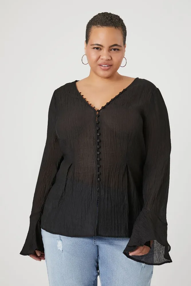 Women's Trumpet-Sleeve Top in Black, 1X