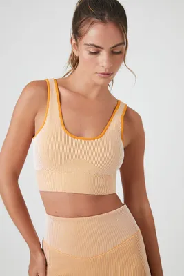 Women's Seamless Ribbed Sports Bra in Gold/Vanilla Medium