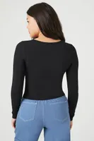 Women's Seamless Ribbed Knit Crop Top in Black Medium