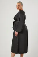 Women's Satin Surplice Maxi Dress in Black, 1X