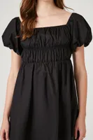 Women's Poplin Peasant Mini Dress in Black Small