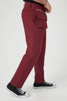 Men Coin Pouch Slim-Fit Pants in Burgundy, 31