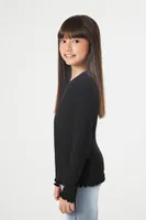 Girls Ribbed Long-Sleeve Top (Kids) in Black, 11/12