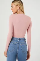 Women's Cropped Rib-Knit Sweater in Pale Mauve, XL