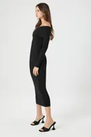 Women's Off-the-Shoulder Foldover Midi Sweater Dress in Black Large