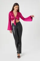 Women's Bell-Sleeve Tie-Front Top in Fuchsia Small